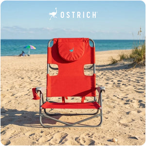 Ostrich The Heavy-Duty Backpacker Portable Reclining Beach Camping Chair, Red