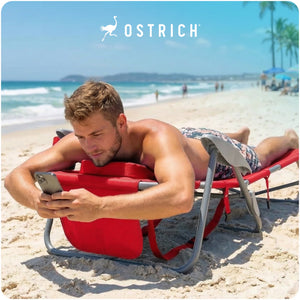 Ostrich The Heavy-Duty Backpacker Portable Reclining Beach Camping Chair, Red