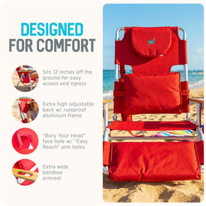 Ostrich The Deluxe 3N1 Lightweight Outdoor Beach Lounge Chair w/ Footrest, Red