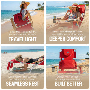 Ostrich The Deluxe 3N1 Lightweight Outdoor Beach Lounge Chair w/ Footrest, Red