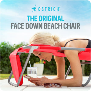 Ostrich The Deluxe 3N1 Lightweight Outdoor Beach Lounge Chair w/ Footrest, Red