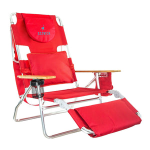 Ostrich The Deluxe 3N1 Lightweight Outdoor Beach Lounge Chair w/ Footrest, Red