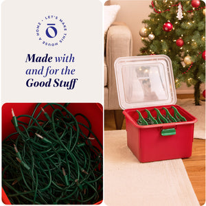 Homz Products Holiday Christmas Light Storage Box Bin w/ 4 Cord Wrap Organizers