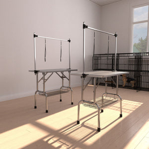 Folding Dog Pet Grooming Table Stainless Steel Frame Rubber Mat On Board With Adjustable Arm And Clamps Pet Dog Cat Grooming Table