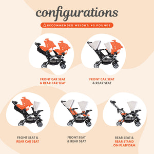 Baby Trend Sit N Stand Travel Double Baby Stroller and Car Seat Combo, Khaki