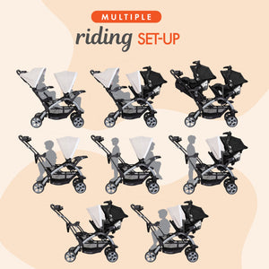 Baby Trend Sit N Stand Baby Double Stroller and 2 Infant Car Seat Combo, Khaki