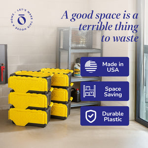 Homz Durbilt 15 Gal Storage Containers Tough Flip Lid Bins, 6 Pack, Black/Yellow