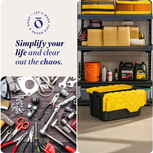 Homz Durbilt 15 Gal Storage Containers Tough Flip Lid Bins, 6 Pack, Black/Yellow