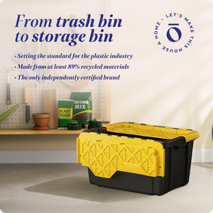 Homz Durbilt 15 Gal Storage Containers Tough Flip Lid Bins, 6 Pack, Black/Yellow
