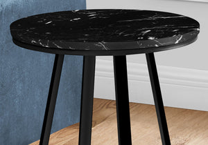 Accent Table Side Round Marble Look Contemporary & Modern - Black