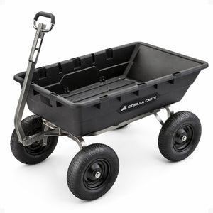 Gorilla Carts Heavy Duty Poly Yard Dump Cart Garden Wagon with 16 Inch Tires