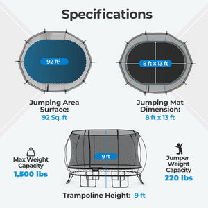 Springfree Outdoor 8 x 13 Ft Trampoline, Enclosure, Hoop Game, and Step Ladder