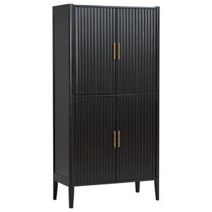 U_STYLE Modern Fluted Wine Cabinet with Glass Display & Stemware Rack