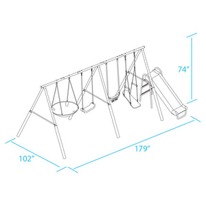 XDP Recreation Surf N Swing 5 Station Outdoor Swing and Play Set with Slide