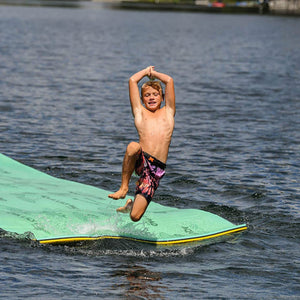 Aqua Lily Pad 15 Ft Bullfrog Water Playground Floating Foam Island, Green/Yellow - TRAPSKI