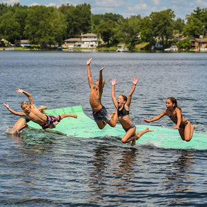 Aqua Lily Pad 15 Ft Bullfrog Water Playground Floating Foam Island, Green/Yellow - TRAPSKI