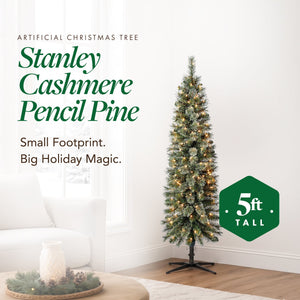 Home Heritage Stanley 5' Pine Artificial Christmas Tree, PreLit 150 White Lights
