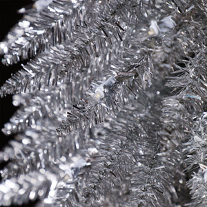 Home Heritage 5 Ft Slim Tinsel Artificial Prelit Christmas Tree & Stand, Silver