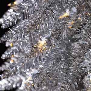 Home Heritage 5 Ft Slim Tinsel Artificial Prelit Christmas Tree & Stand, Silver