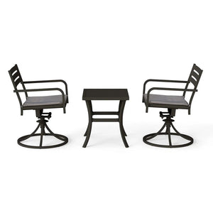 Outdoor Metal Swivel Patio Set - 2 Armchairs & Table