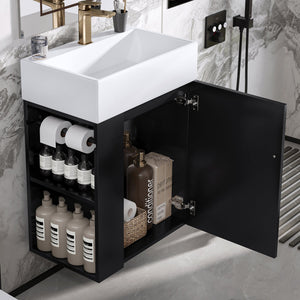 20 Inch Bathroom Vanity with Ceramic Sink, Diamond Pattern Door Design