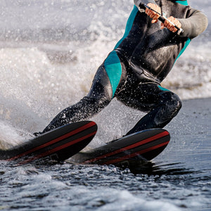 OBrien Vortex Combo 65.5 Inch Adult Mens Size 4.5-13 Wide Body Water Skis, Red - TRAPSKI