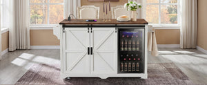 K&K 72" Farmhouse Kitchen Island with Fridge Storage Space