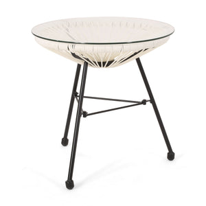 Nusa Modern Rattan Side Table With Tempered Glass Top