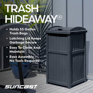 Suncast Trashcan Hideaway Outdoor 33 Gallon Garbage Trash Waste Bin, Cyberspace - TRAPSKI