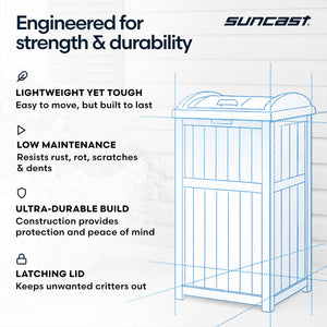 Suncast Trashcan Hideaway Outdoor 33 Gallon Garbage Trash Waste Bin, Cyberspace - TRAPSKI