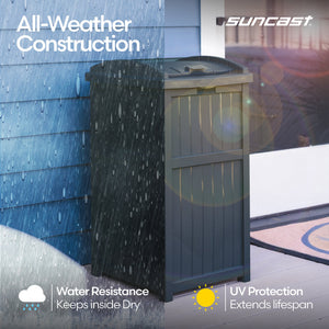 Suncast Trashcan Hideaway Outdoor 33 Gallon Garbage Trash Waste Bin, Cyberspace