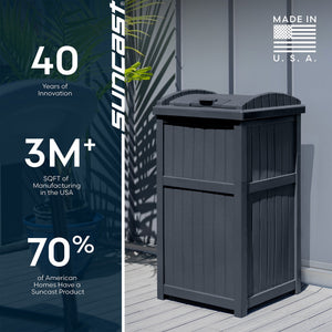 Suncast Trashcan Hideaway Outdoor 33 Gallon Garbage Trash Waste Bin, Cyberspace - TRAPSKI