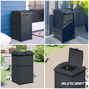 Suncast Trashcan Hideaway Outdoor 33 Gallon Garbage Trash Waste Bin, Cyberspace - TRAPSKI