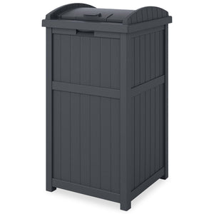 Suncast Trashcan Hideaway Outdoor 33 Gallon Garbage Trash Waste Bin, Cyberspace