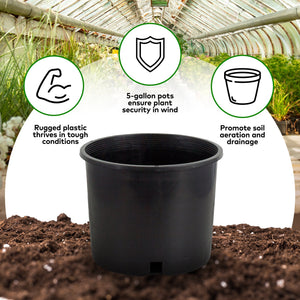 Pro Cal 5 Gallon Premium Nursery Black Plastic Planter Garden Grow Pots, 5 Pack