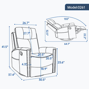 Red Genuine Leather Heat Massage Manual Recliner Chair