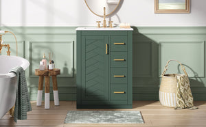 24" Bathroom Vanity with Integrated Ceramic Sink and Storage