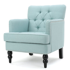 Harrison Tufted Club Chair with Button Tufted Back and Birch Wood Legs