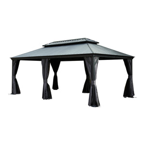 12'x20' Hardtop Gazebo with Resin Roof, Curtains, and Mosquito Netting