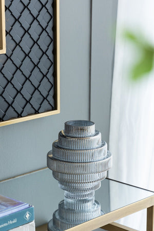 Multi-Tiered Geometric Vase with Smoked Blue Finish, Set of 2