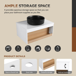 Floating Bathroom Vanity With Glossy Round Vessel Sink