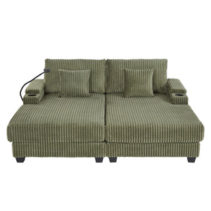 Modern Chaise Sofa With Adjustable Backrest, Cup Holders, Phone Holder & Storage Compartments