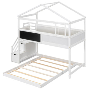 House Style Bunk Bed With Storage Staircase And board