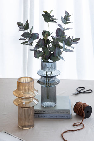 D5.9x11.8'H Fluted Accent Vases with Ribbed Design, Set of 2