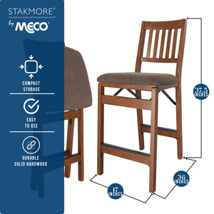 MECO Stakmore Fabric Upholstered Seat Folding Counter Stools, Espresso (2 Pack)