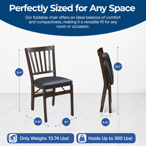 MECO Stakmore Wood Fabric Upholstered Seat Folding Chair Set, Espresso (2 Pack)