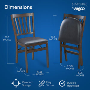 MECO Stakmore Wood Fabric Upholstered Seat Folding Chair Set, Espresso (2 Pack)