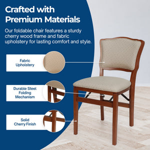 MECO Stakmore French Fabric Upholstered Seat Folding Chair Set, 2 Pack, Cherry