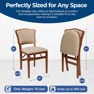 MECO Stakmore French Fabric Upholstered Seat Folding Chair Set, 2 Pack, Cherry