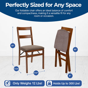 MECO Stakmore Classic Upholstered Seat Folding Chair Set, Fruitwood (2 Pack)